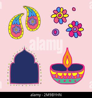 Diwali Indian rangoli vector illustration set Stock Vector