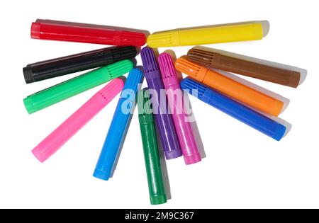 Stack of multicolored felt-tip pens isolated on white background Stock Photo