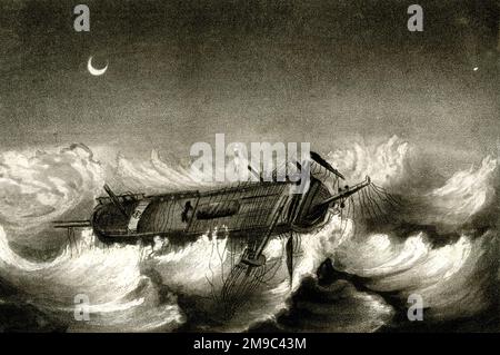 HMS Theseus caught in the Antigua-Charleston hurricane at San Domingo, West Indies, September 1804.  (1 of 2) Stock Photo
