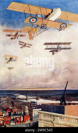 The Royal Flying Corps, biplanes over London during the First World War Stock Photo