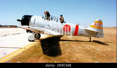 Canadian Car and Foundry Harvard Mk.IV N4447 / AI-111 (msn CCF4-231, ex RCAF 20450), of the Confederate Air Force at Midland Airport on 8-10 October, mocked up as a Mitsubishi A6M2 replica carrier fighter. Stock Photo