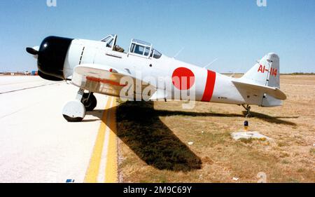 Canadian Car and Foundry Harvard Mk.IV N15797 / AI-114 (msn CCF4-199, ex RCAF 20408), of the Confederate Air Force at Midland Airport on 8-10 October, mocked up as a Mitsubishi A6M2 replica carrier fighter. Stock Photo