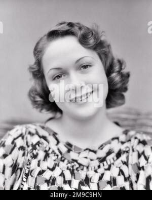 1930s SMILING PRETTY BRUNETTE WOMAN PORTRAIT HAIR BRAIDED LOOKING AT ...