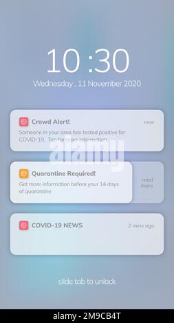 COVID-19 exposure notification app template vector mobile screen Stock Vector