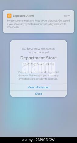 COVID-19 exposure alert app template vector mobile screen Stock Vector