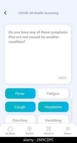 COVID-19 health screening app template vector mobile screen Stock Vector
