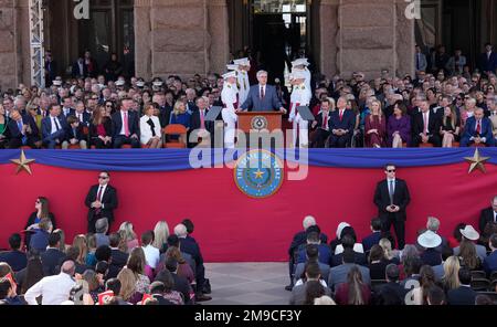 Austin Texas, USA, January 17 2023. Texas Lt. Governor DAN PATRICK gives his inaugural speech after swearing-in ceremonies at the Texas Capitol. Patrick, a staunch conservative from Houston, is serving his third term. Credit: Bob Daemmrich/Alamy Live News Stock Photo