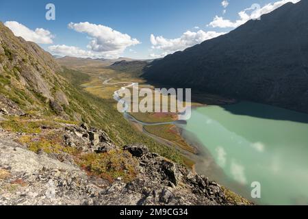View From Knutshoe Mountain Of Delta Ovre Leirungen  From Above, Stock Photo