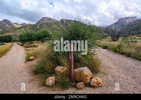 A description board for the trails in Catalina SP, Arizona Stock Photo