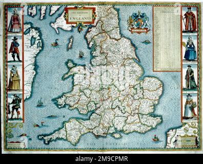 17th century Map of England and Wales Stock Photo