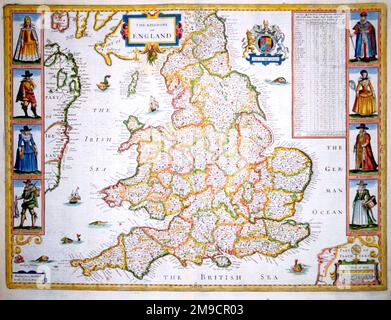 17th century Map of England and Wales Stock Photo