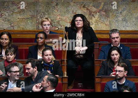 Paris, France. 17th Jan, 2023. Clementine Autain and Raquel Garrido deputies La France Insoumise (LFI)during a session of questions to the government at The National Assembly in Paris on January 17, 2023. Credit: Victor Joly/Alamy Live News Stock Photo