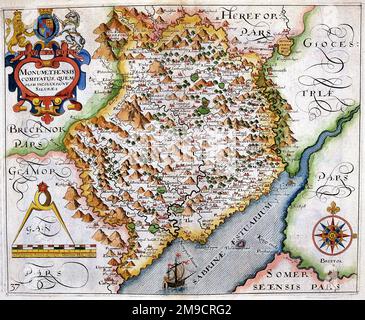 17th century Map of Monmouth, Wales Stock Photo