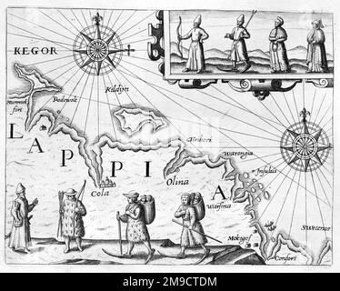 Map of Russian North Lapland and Kola in 1600 Stock Photo