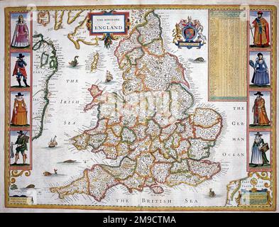 17th century Map of England and Wales Stock Photo