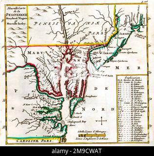 17th century Map of Pennsylvania, Maryland, Virginia and New Jersey, America Stock Photo