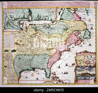 18th century Map of New France (Quebec), Canada and St Laurence