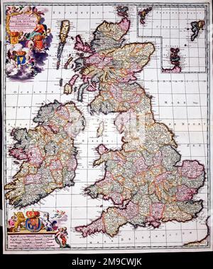 17th century Map of Great Britain and Ireland - Regnorum Angliae, Scotiae Hiberniae Stock Photo