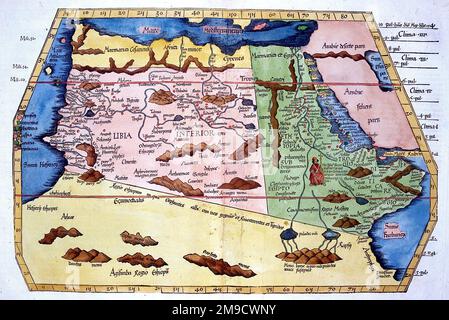 16th century Map of Libya based on 2nd century Ptolemy Map Stock Photo