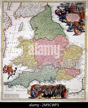 18th century Map of England and Wales - Magnae Britanniae Pars Meridionalis, In Qua Regnum Angliae Stock Photo