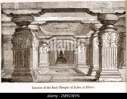 Interior Indra Sabha rock-cut temple, Ellora, Maharashtra, India Stock Photo