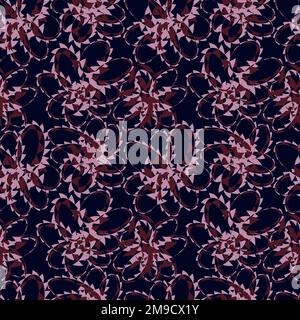 Seamless simple cute pattern of pink and vinous color design elements like flowers on navy background.Endless ornament.Colourful backdrop for fabric Stock Vector