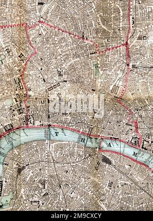 19th century Map of the City of London, Tower of London (Extract) Stock Photo