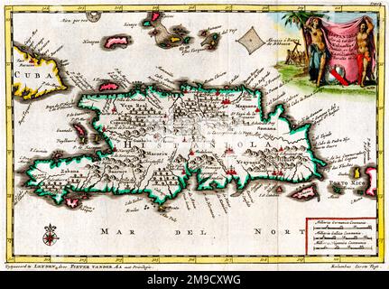 18th century map of Hispaniola, West Indies Stock Photo