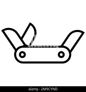 Swiss knife line icon isolated on white background. Black flat thin icon on modern outline style. Linear symbol and editable stroke. Simple and pixel Stock Vector