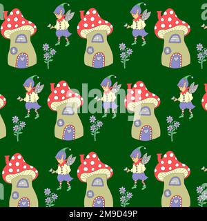 Pixies and Toadstools repeating pattern Stock Photo