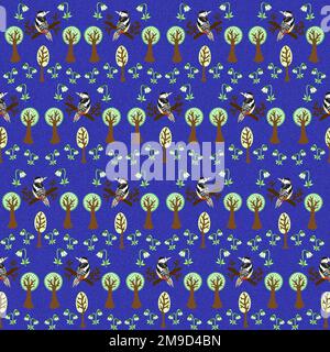 Woodpeckers in forest repeating pattern. Stock Photo