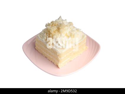 Vanilla cake in a plate on a white background Stock Photo