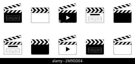 Movie Clapper board icon set. Open and closed clapper symbol. Vector illustration Stock Vector