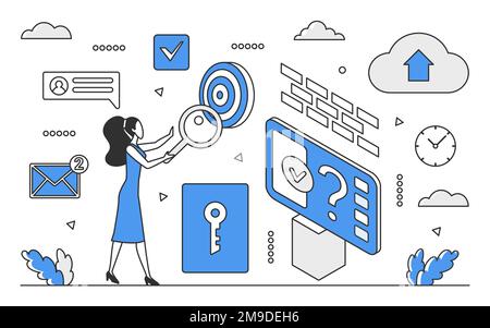 Finding business solution. Problem solving strategy, search idea, project planning vector monocolor illustration Stock Vector
