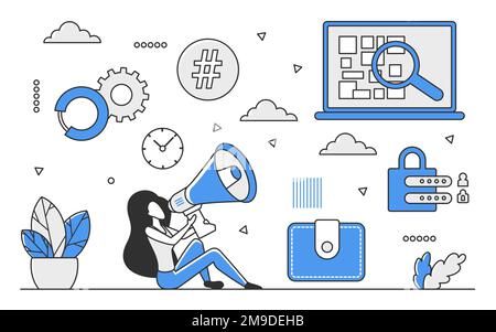 Digital internet safety. Online user security, personal data protection vector monocolor illustration Stock Vector