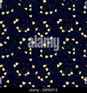 Seamless simple cute pattern of yellow and blue color design elements like bells on navy background.Endless ornament.Colourful backdrop for fabric Stock Vector