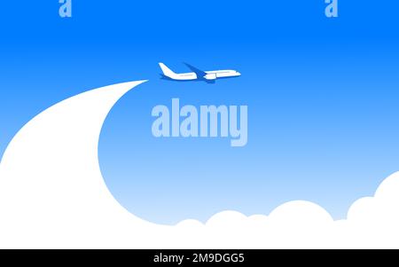 Blue sky with clouds and a plane taking off. Vector background template for header website travel company Stock Vector