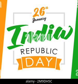 Happy Republic Day celebration banner. Holiday poster design. Vector illustration. 26th January Republic Day of India calligraphy with geometric parts Stock Vector