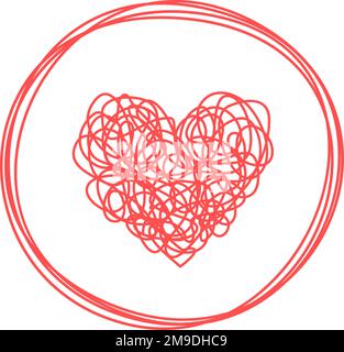Heart in circle shaped tangled grungy scribble Stock Vector