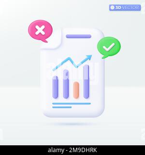 Document and column graph icon symbols. Project task management, financial success, business concept. 3D vector isolated illustration design. Cartoon Stock Vector