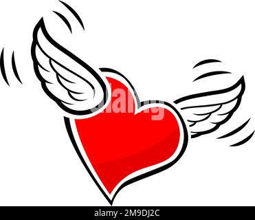 Heart with wings. Vector design element for greeting, invitation card valentine's day on transparent background Stock Vector