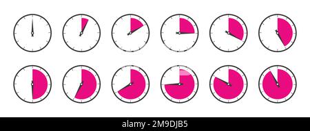 Horizontal set of analog clock icon Stock Vector