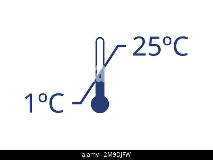 Blue version of temperature limit 1 to 25 degrees. Concept of packaging and regulations. Stock Vector
