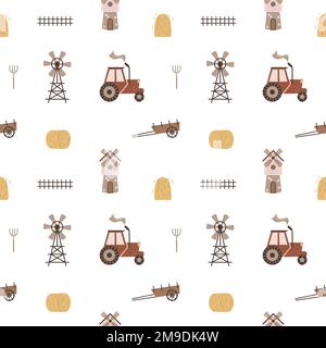 Cute seamless pattern with farm items in scandinavian style. Cartoon print for wallpaper and bedding to design a nursery, playroom or children's Stock Vector