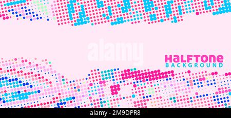 Abstract halftone pattern with multicolor circles on very light rose background. Decorative vector graphics Stock Vector