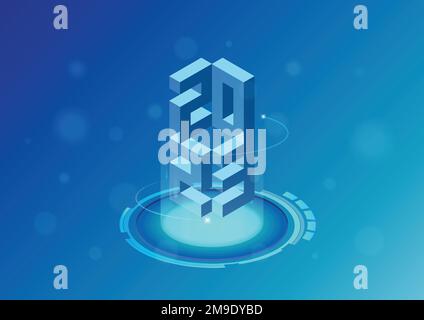 Happy new year technology solution background. isometric vector. Stock Vector