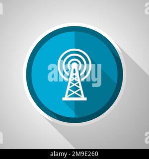 Antenna, wireles communication symbol, flat design vector blue icon with long shadow Stock Vector