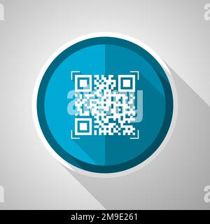 Qr code, shopping symbol, flat design vector blue icon with long shadow Stock Vector