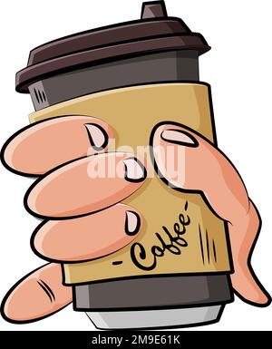hot coffee with protective cover in hand in illustratoin Stock Vector