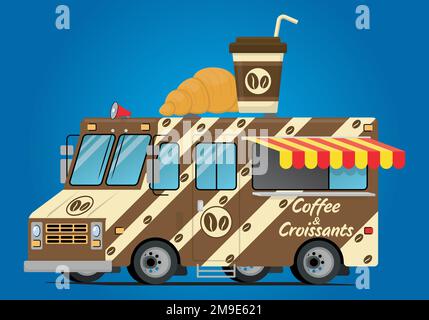 food truck with coffee and french croissants Stock Vector